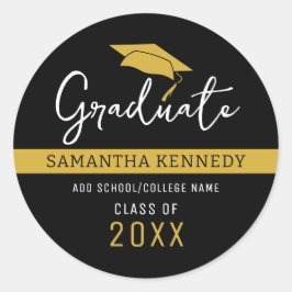 Adesivo Gorra de Gradução Moderna Preta e Dourada da Turma