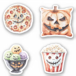 Adesivo Gostosuras de Halloween Pipoca Pizza Sorvete Abóbo