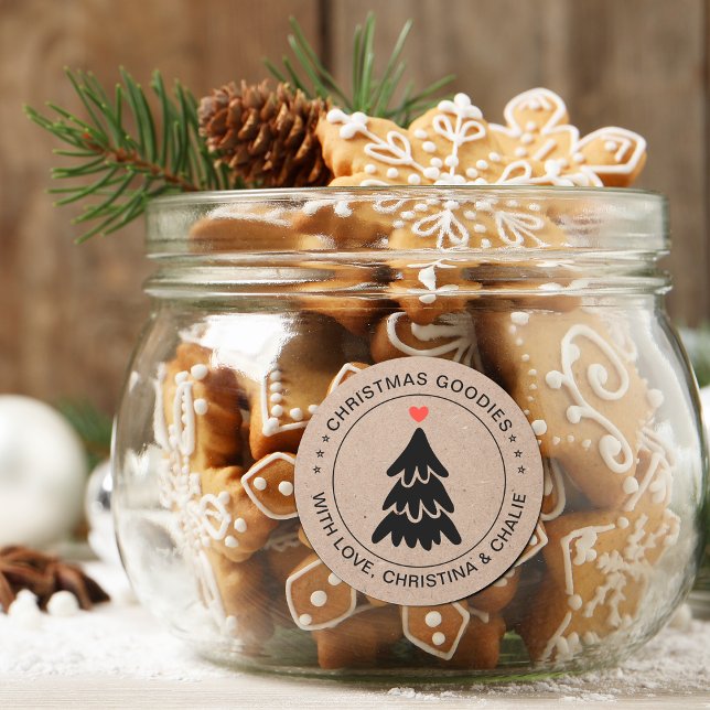 Adesivo Gostosuras de Natal Rústico Coração Personalizado (Rustic Christmas Goodies Heart Personalized Classic Round Sticker)