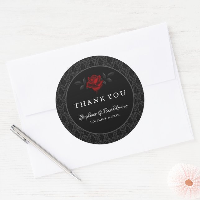 Adesivo Gothic Black Damask Rose Wedding (Envelope)