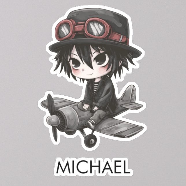 Adesivo Gothic Boy Pilot flies Airplane Personalized Anime (Criador carregado)