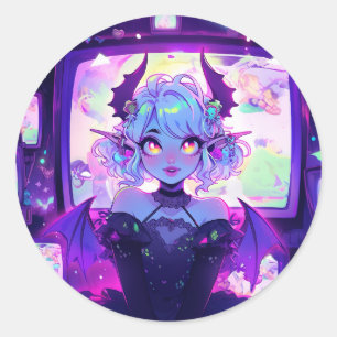 Adesivo Gótica Cyberpunk Demon Fantasy Anime Girl