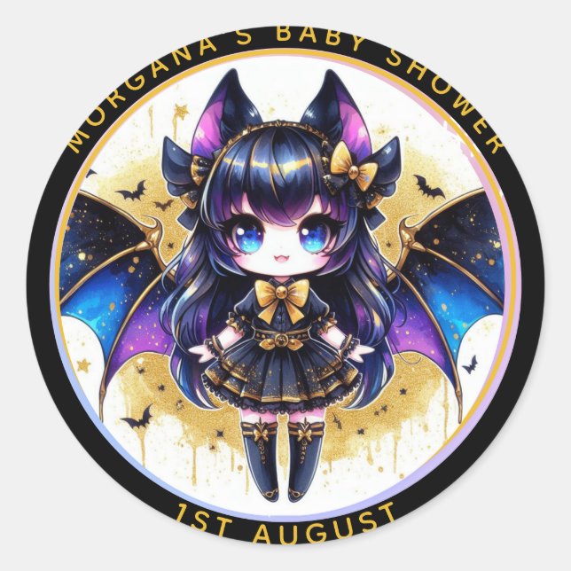 Adesivo Gótico Bebê Chá Bat Vampiro Obrigado (Frente)