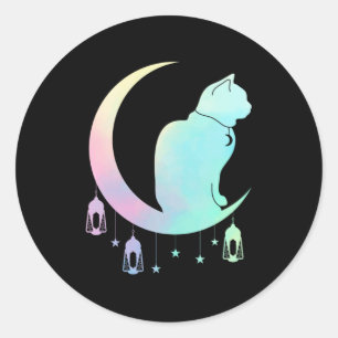 Adesivo Gótico Místico De Wicca De Gato De Moon Crescent