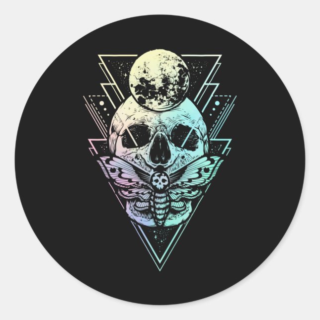 Adesivo Gótico Pastel Moon Skull Gótica Crescente Wicca Mo (Frente)