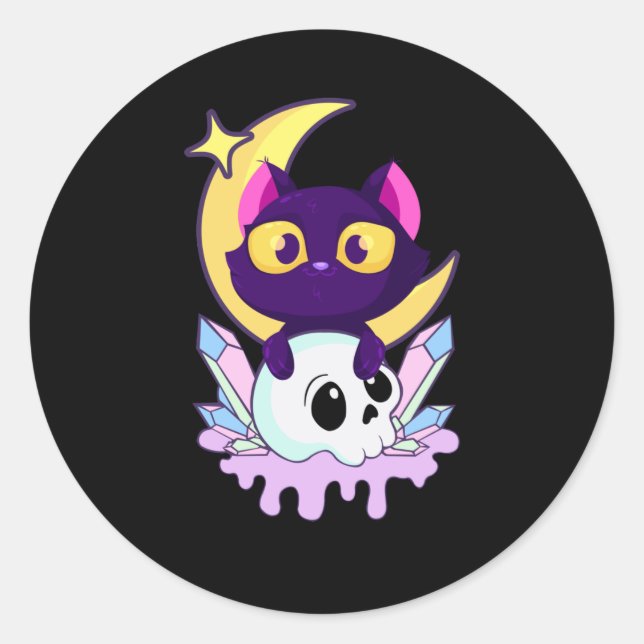 Adesivo Gótico Pastel Moon Wiccan Animal Cat Skull (Frente)