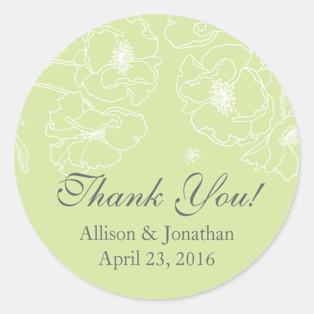 Adesivo Graceful Green Poppy Floral Obrigado Casamento (Frente)