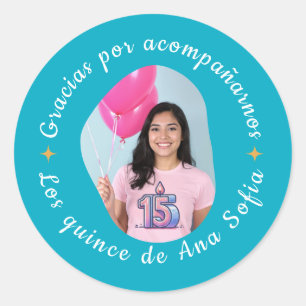 Adesivo Gracias por acompañarnos quinceañera con foto