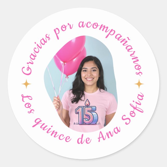 Adesivo Gracias por acompañarnos quinceañera con foto (Frente)