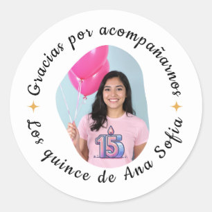 Adesivo Gracias por acompañarnos quinceañera con foto
