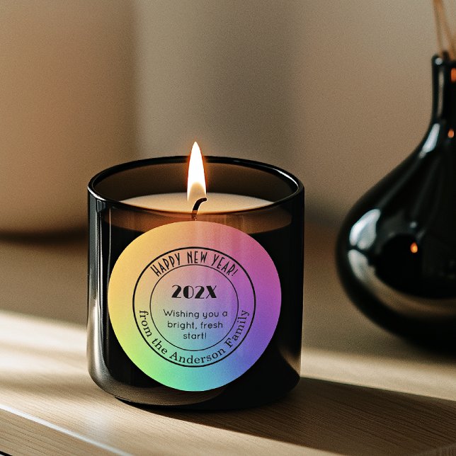 Adesivo Gradient Rainbow 3-in Happy New Year Round Sticker (Criador carregado)