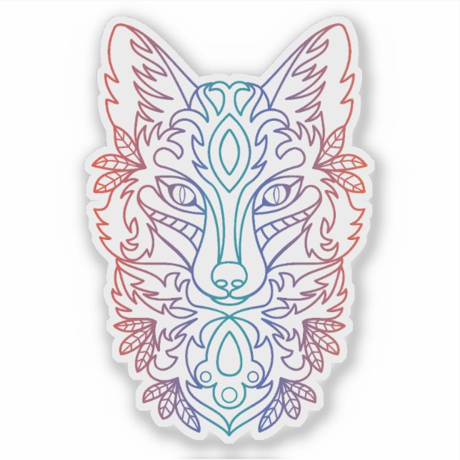 Adesivo Gradiente artístico de cores rosto de lobo (Frente)
