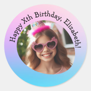 Adesivo Gradiente de Feliz Aniversário com Nome de Foto Pe