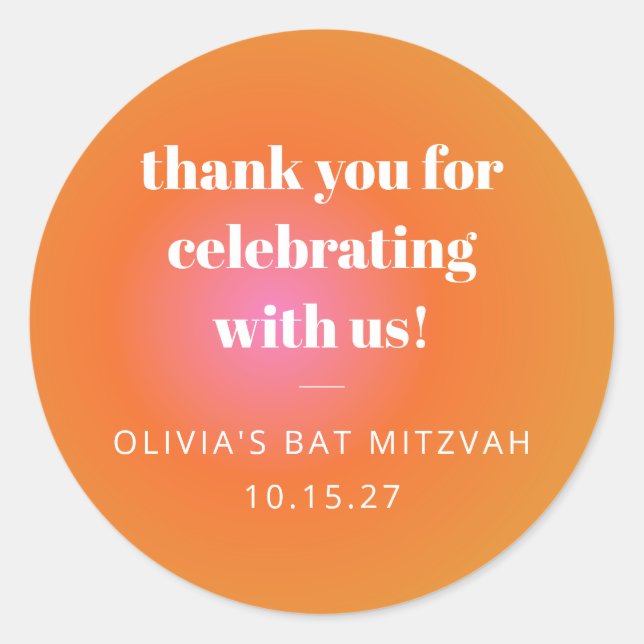 Adesivo Gradiente Laranja Retroforme Bat Mitzvah Personali (Frente)