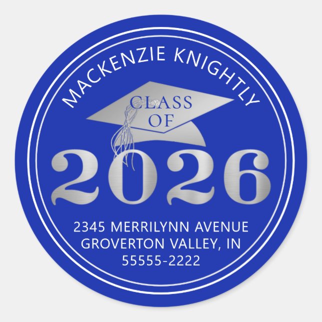 Adesivo Graduação 2025 Endereço de devolução Royal Blue Si (Frente)