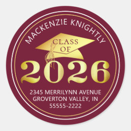 Adesivo Graduação 2025 Maroon Faux Gold Foil Address