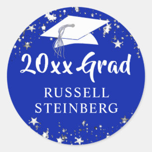 Adesivo Graduação Ano Ano Real Azul Estrelas Brancas Nom