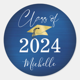 Adesivo Graduação Azul Dourado Script Faux Metálico de Bon