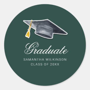 Adesivo Graduação Cap Tassel Dourado Caligrafia Verde