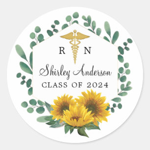 Adesivo Graduação da Enfermeira de Girassol RRN Elegante