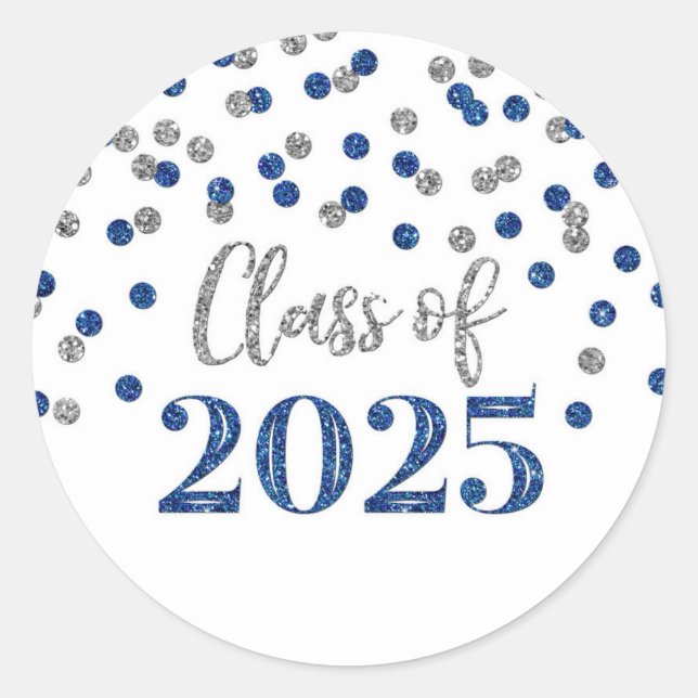 Adesivo Graduação de Confetti Blue Silver 2025 (Frente)