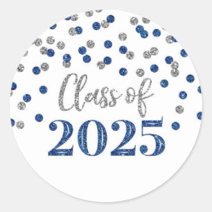 Adesivo Graduação de Confetti Blue Silver 2025