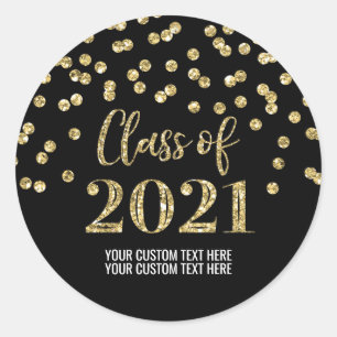 Adesivo Graduação de Confetti com Glitter Dourado Preto 