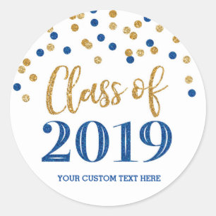 Adesivo Graduação de Confetti Glitter Azul Dourado 2019