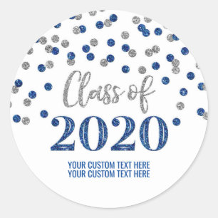 Adesivo Graduação de Confetti Glitter Azul Silver 2020