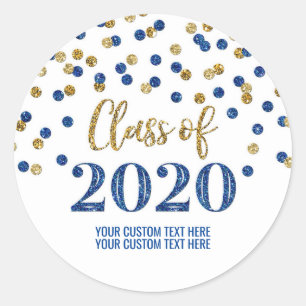 Adesivo Graduação de Confetti Glitter Dourado Azul 2020