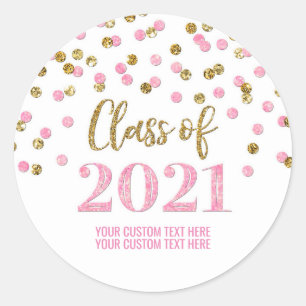 Adesivo Graduação de Confetti Glitter Dourado Rosa 2021