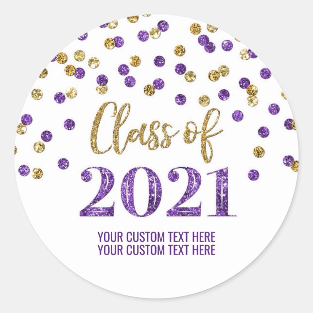 Adesivo Graduação de Confetti Glitter Dourado Roxo 2021 (Frente)