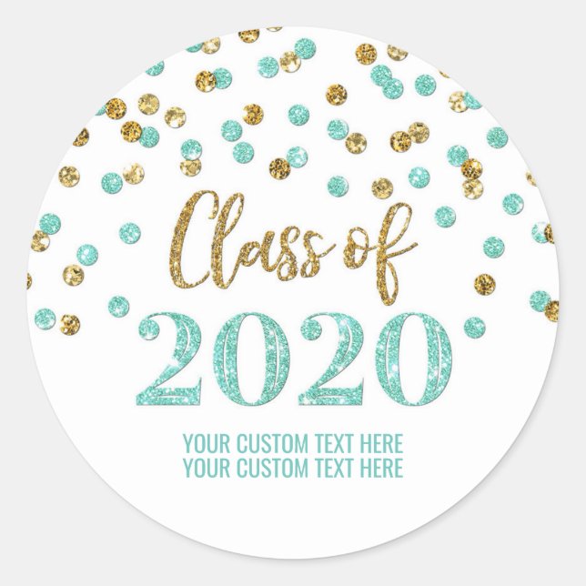 Adesivo Graduação de Confetti Glitter Dourado Teal 2020 (Frente)