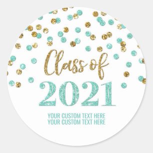 Adesivo Graduação de Confetti Glitter Dourado Teal 2021