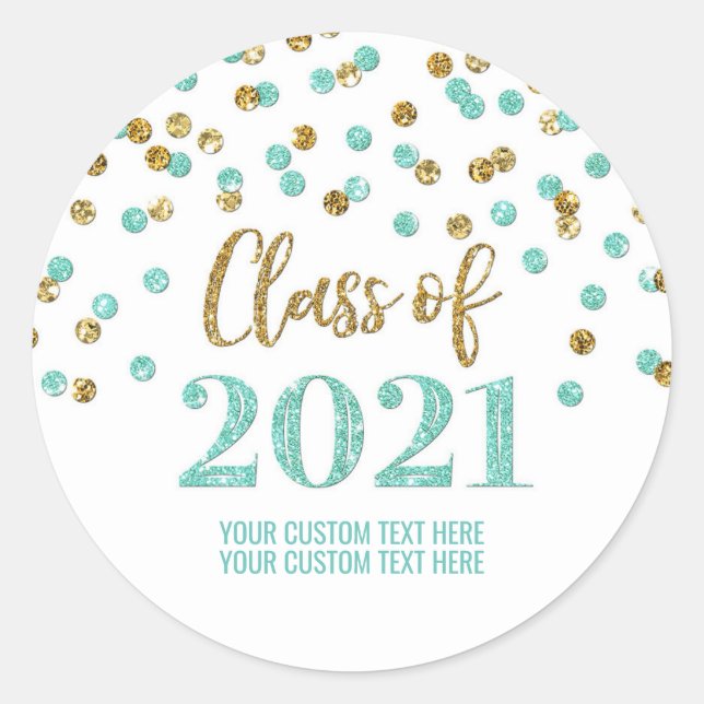 Adesivo Graduação de Confetti Glitter Dourado Teal 2021 (Frente)