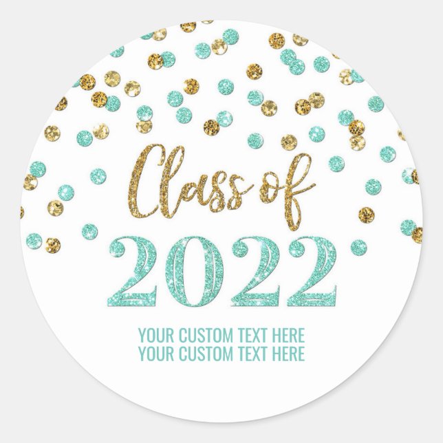 Adesivo Graduação de Confetti Glitter Dourado Teal 2022 (Frente)