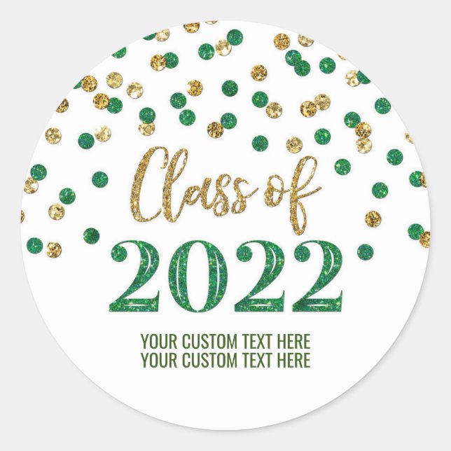 Adesivo Graduação de Confetti Glitter Verde Dourado 2022 (Frente)