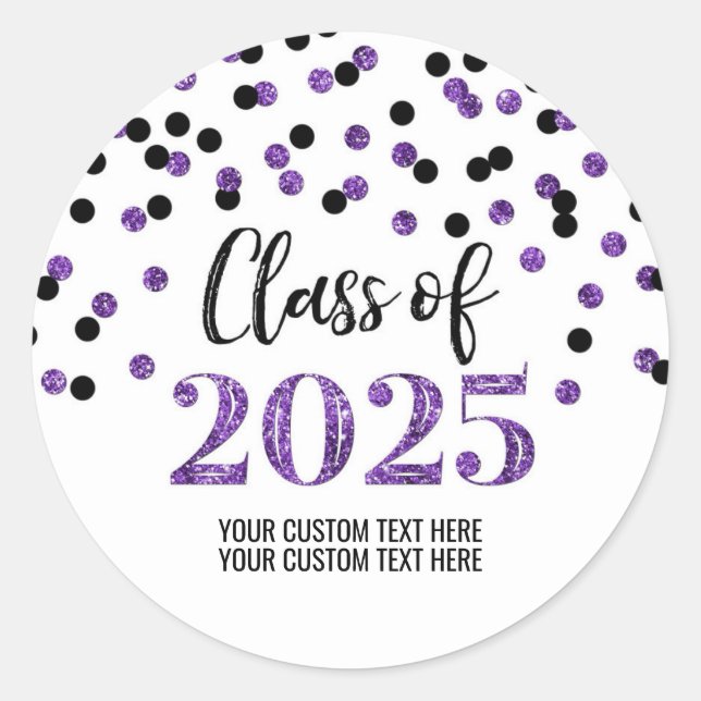 Adesivo Graduação de Confetti Preto Roxo 2025 (Frente)