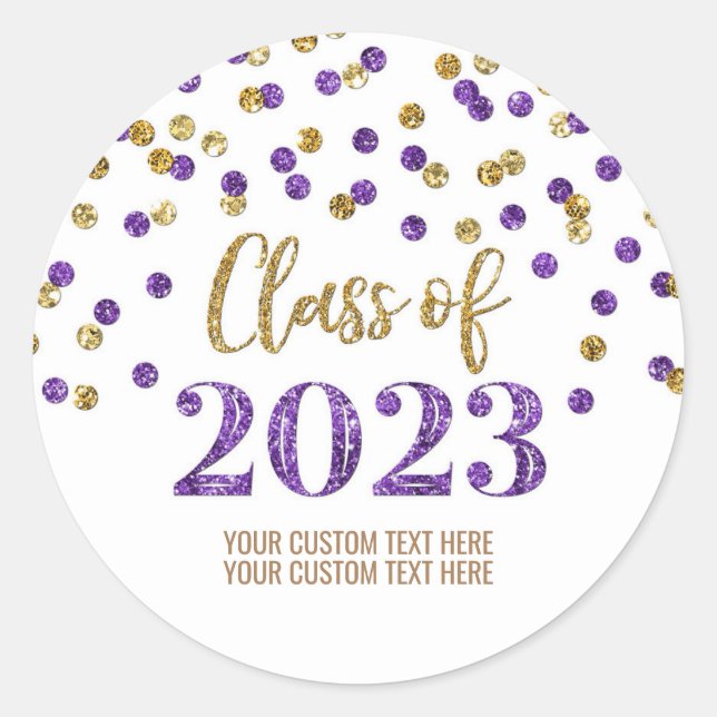 Adesivo Graduação de Confetti Roxo Dourado 2023 (Frente)