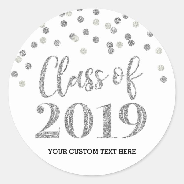 Adesivo Graduação de Confetti Silver Black Glitter 2019 (Frente)