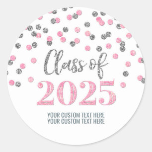 Adesivo Graduação de Confetti Silver Pink 2025