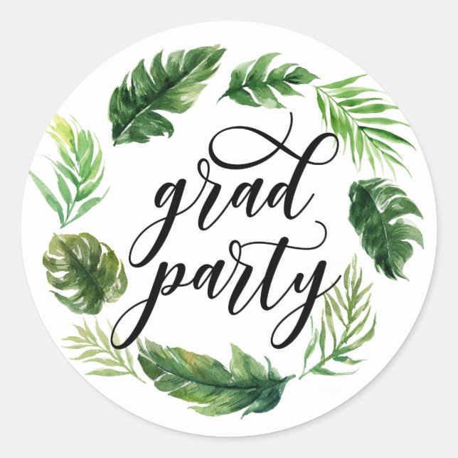 Adesivo Graduação de cupões de folhas tropicais de aquarel (Frente)