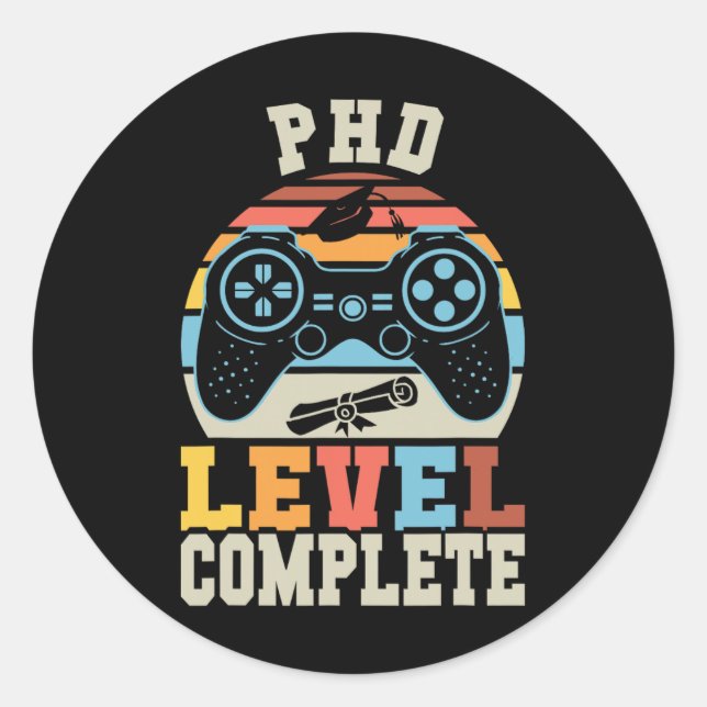 Adesivo Graduação De Doutorado Retro Gamer De Nível Phd (Frente)