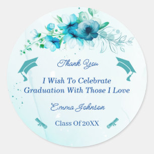 Adesivo Graduação de Flor Azul Elegante Personalizada