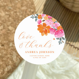 Adesivo Graduação de Obrigados e Amor Floral Cor-de-Rosa e