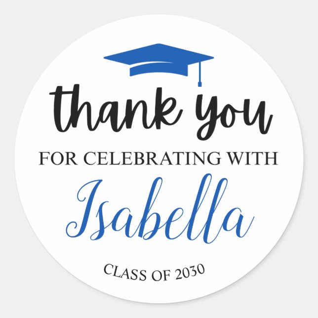 Adesivo Graduação de Script Azul Elegante Obrigado Fav (Frente)