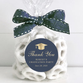 Adesivo Graduação Dourada Elegante Azul Obrigado