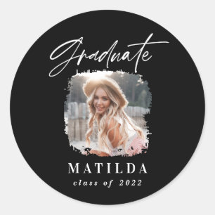 Adesivo Graduação elegante de fotos com script branco pret