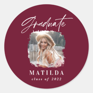 Adesivo Graduação elegante de fotos com script burgundy 