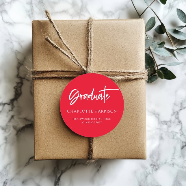 Adesivo Graduação em Branco Vermelho de Script Moderno (Criador carregado)